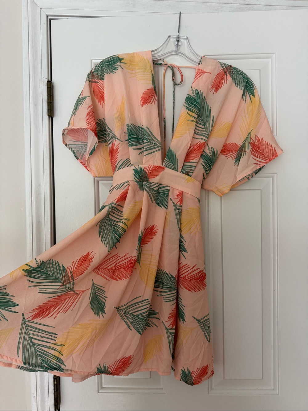 Floral Palm Print Mini Dress in Peach - Picture 2 of 6